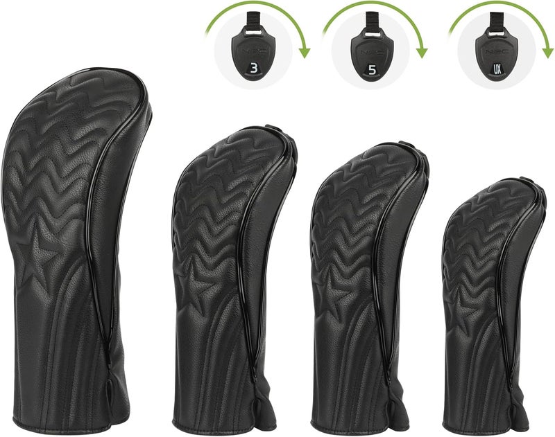 PONADA 4pcs or 1pc Golf Club Head Covers for Woods, Driver, Fairway, Hybrid – Premium PU Leather with Interchangeable Tags & Magnetic Blade and Mallet Putter Covers - Image 1